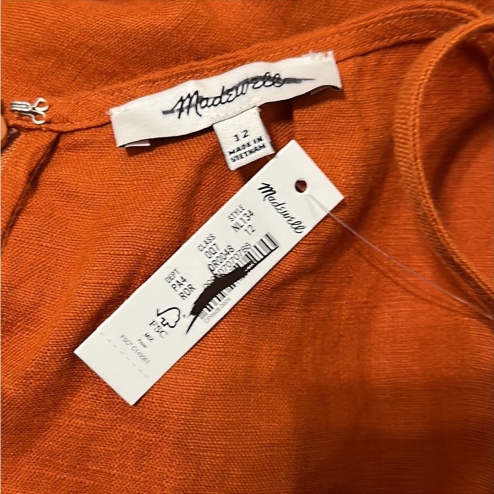 Madewell 100% Linen Tie Waist Wide-Leg Jumpsuit in Rusted Orange - Picture 8 of 8